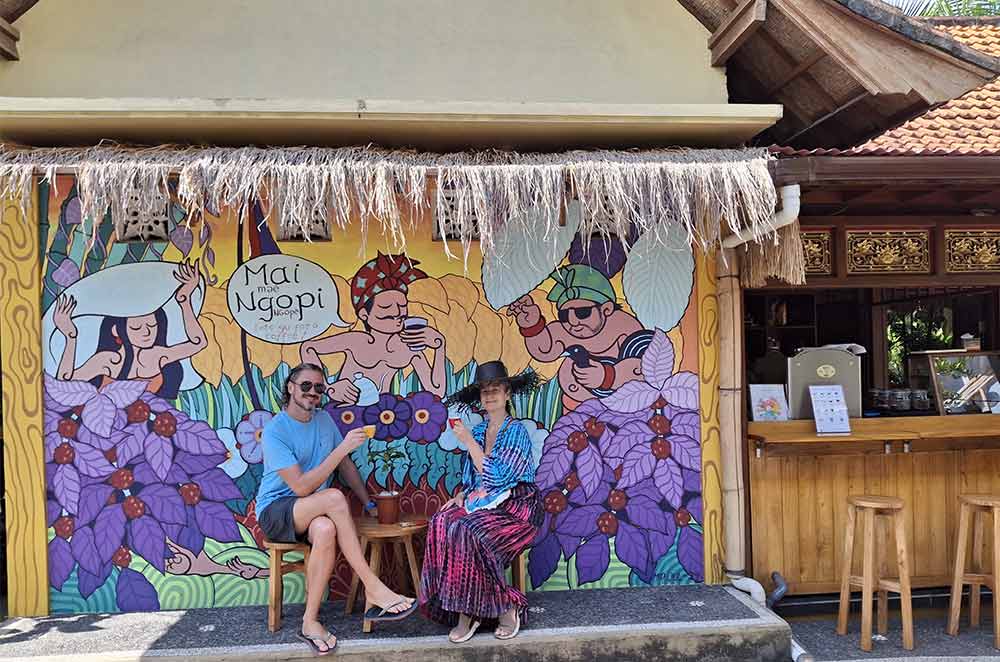 Dennise and Natali Genia and their coffee seedling contribute to our Bali coffee farmer. Photo by Kronebo Pourmore Coffee.